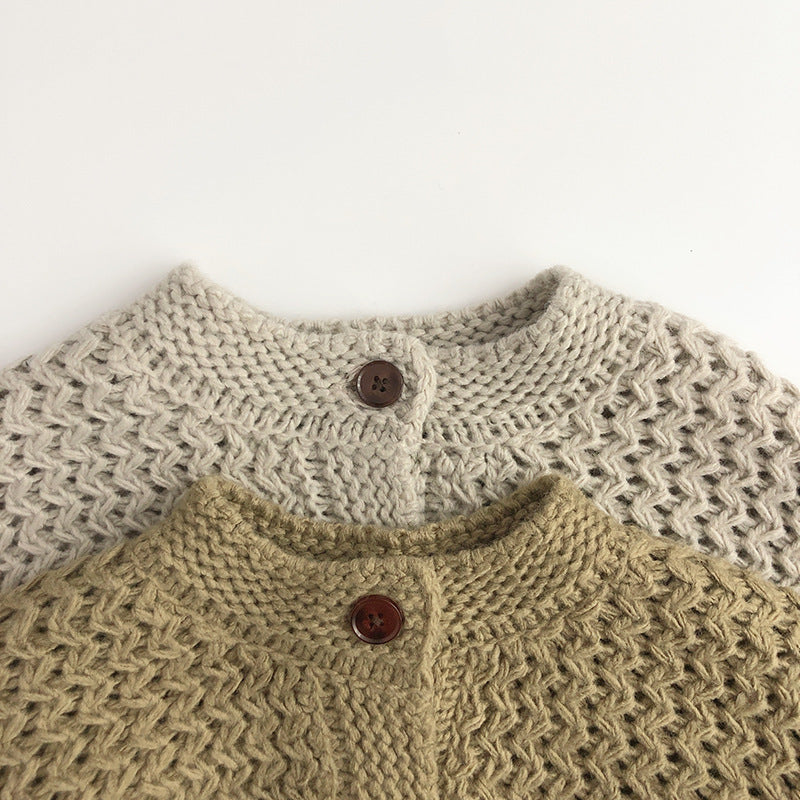 Western Stijl Retro Gebreide Vest met Lange Mouwen en Knopen voor Kinderen