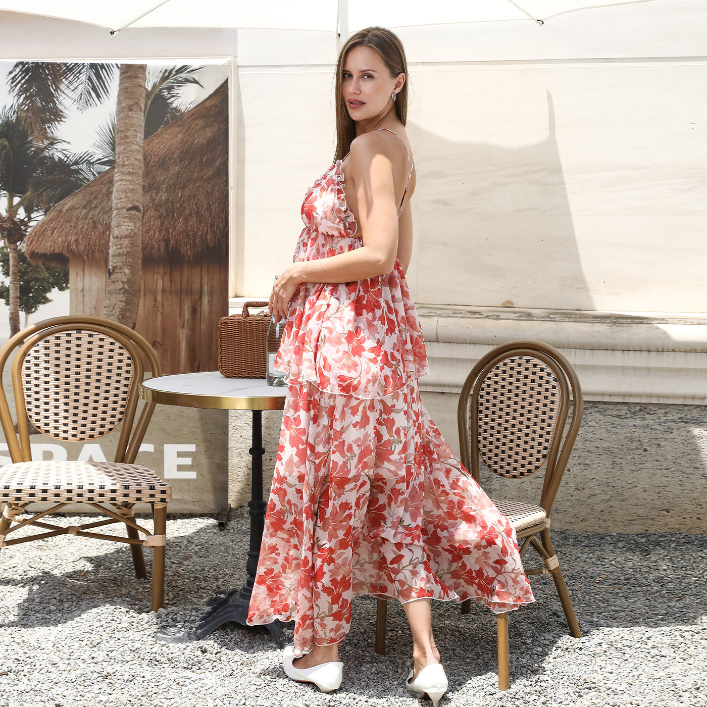 Stijvolle Eenvoudige Diepe V-hals Bloemenprint Maxi-jurk met Spaghetti-bandjes voor Dames & Plus-size