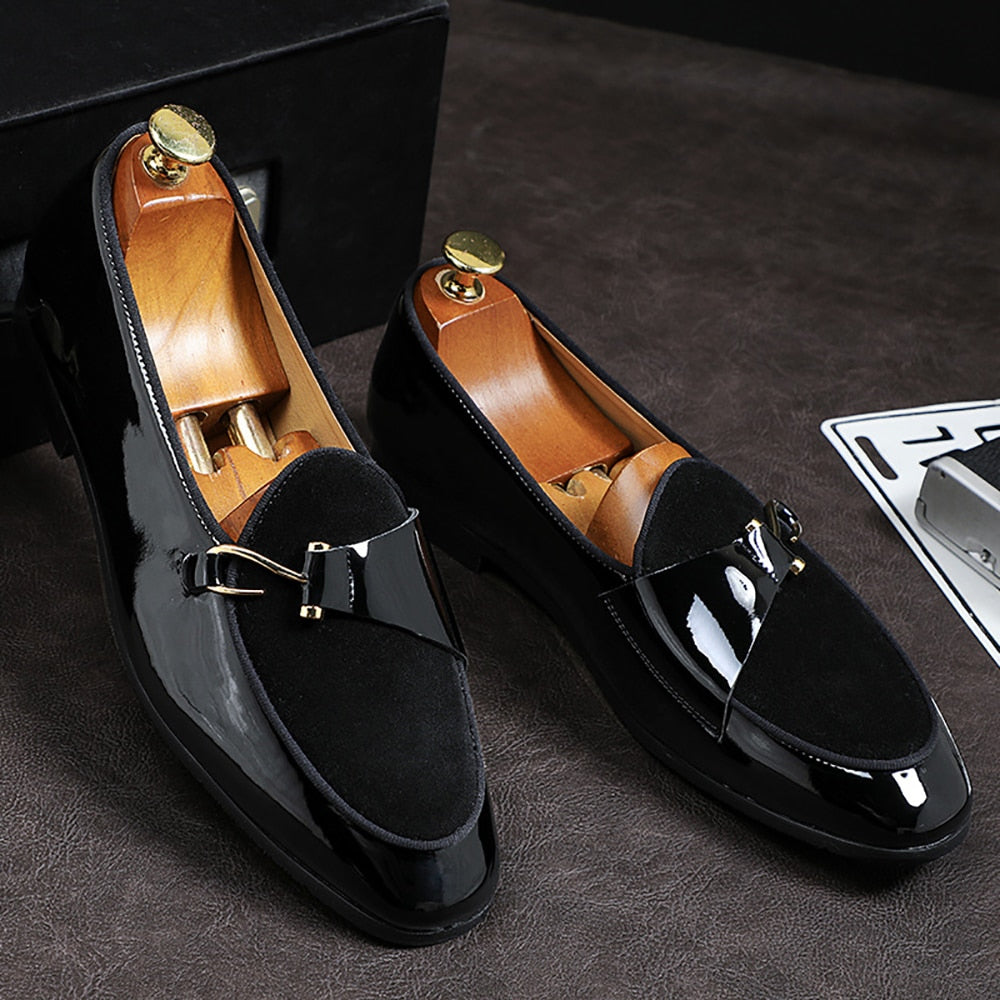 Stijlvolle Elegante Effen Kleur Klassiek Formele/Business Lakleren Mocassins van PU-Leer met Imitatie Suède Accenten en Decoratieve Gesp voor Heren & Jongens