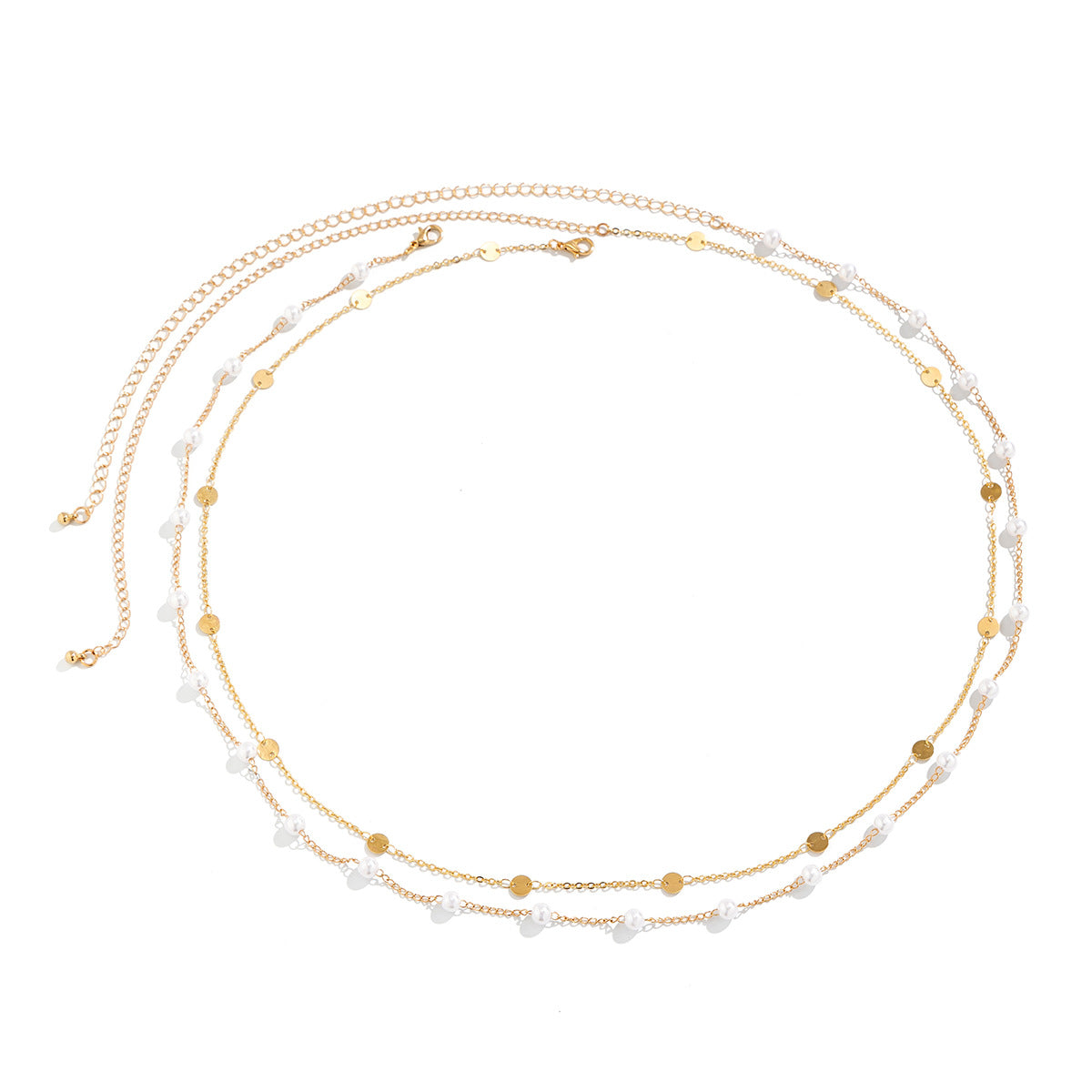 Modieuze Elegante Metalen Dubbele Tailleketting met Geometrische Pailletten/ Imitatie Parels voor Dames