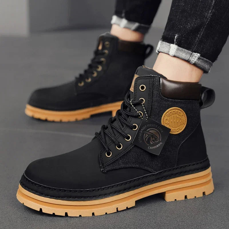 Stijlvolle Casual Business Effen Kleur Outdoor Hoge Workboots van PU-Leer met Patchwork en Dikke Zool