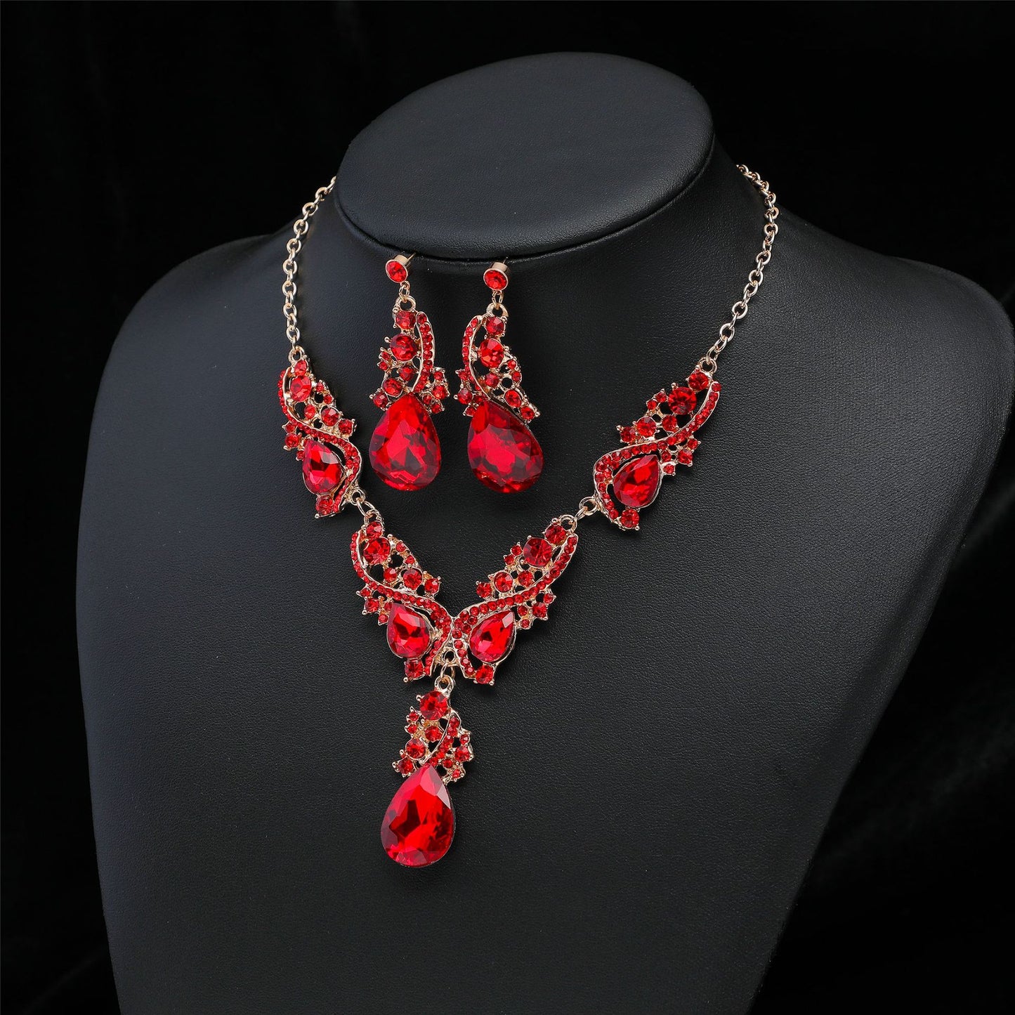 Stijlvolle Peacock Sieradenset Elegante Vergulde Retro Halsketting & Oorbellen van Legering met Kristallen Waterdruppelvorm en Strass-steentjes voor Dames