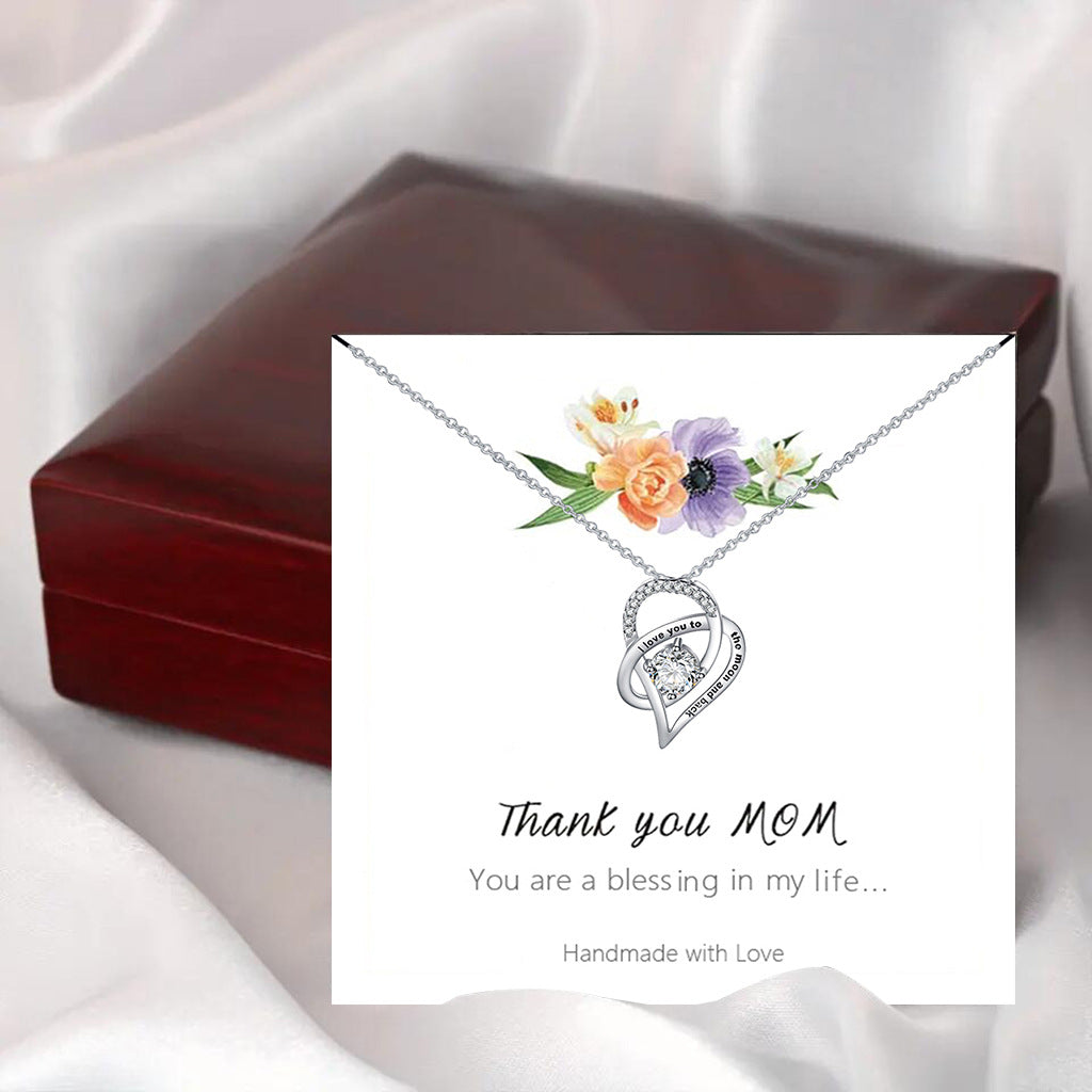 Stijlvolle Modieuze Roestvrijstalen "LOVE YOU MOM" Halsketting en Hartvormige Hanger met Zirkoon voor Dames