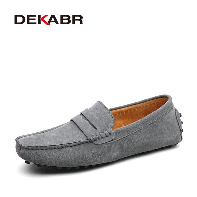 Eenvoudige Comfortabel Effen Kleur Slip- On Mocassins van Echt Leer met Flexibele Platte Rubberzool en Riden Neus  voor Heren, lichtgewicht rijschoenen