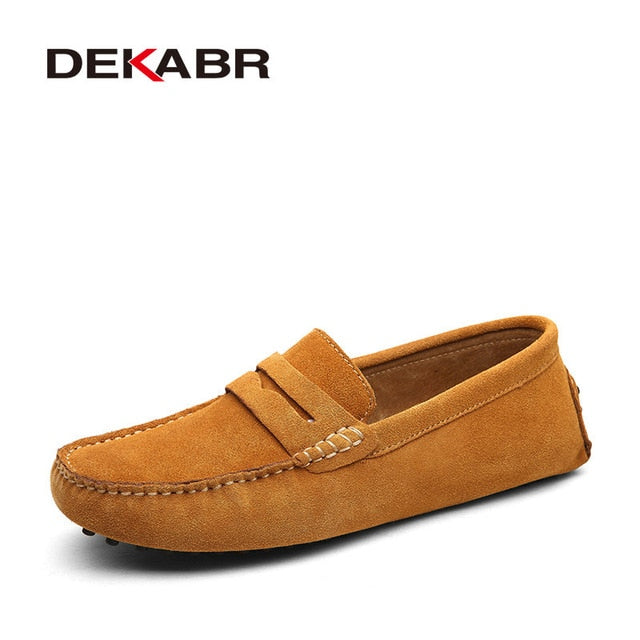 Eenvoudige Comfortabel Effen Kleur Slip- On Mocassins van Echt Leer met Flexibele Platte Rubberzool en Riden Neus  voor Heren, lichtgewicht rijschoenen