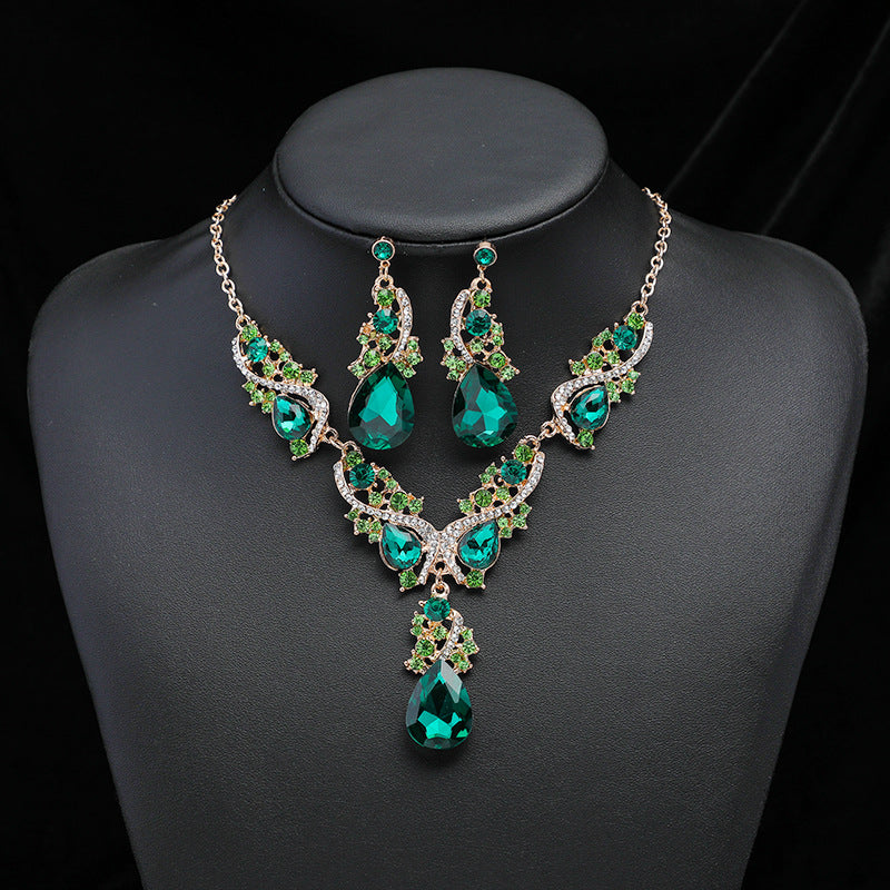 Stijlvolle Peacock Sieradenset Elegante Vergulde Retro Halsketting & Oorbellen van Legering met Kristallen Waterdruppelvorm en Strass-steentjes voor Dames