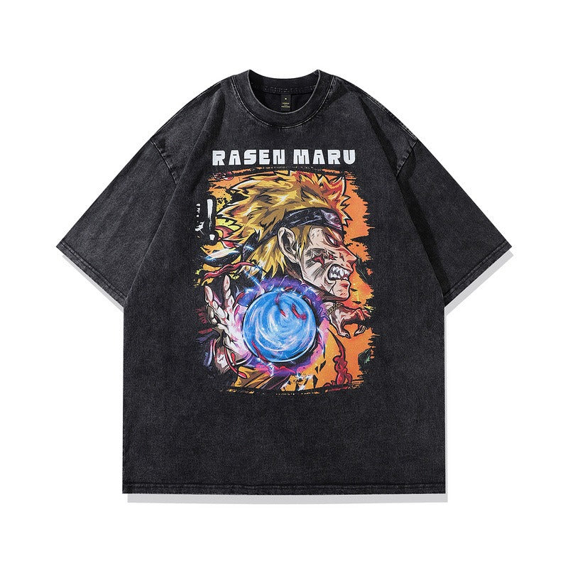 Trendy Effen Kleur Casual Vintage Ronde Hals Cartoonprint T-shirt met Korte Mouwen voor Unisex