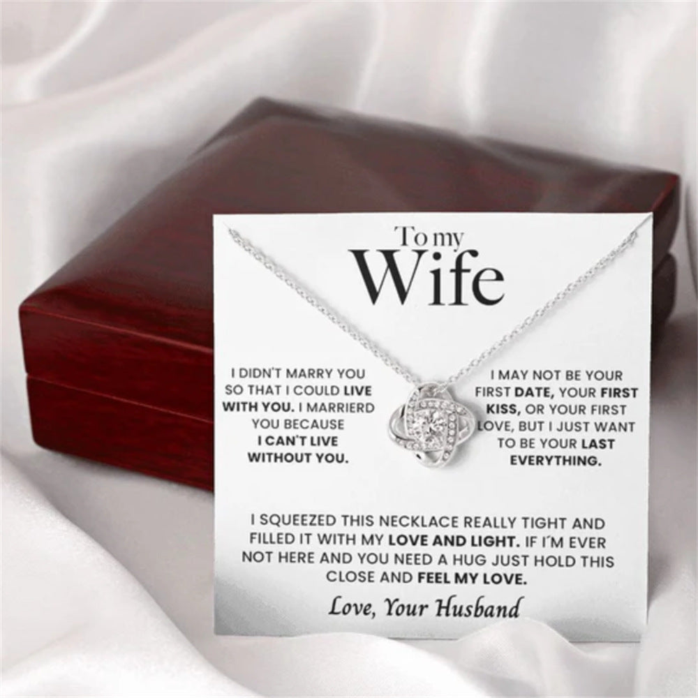Stijlvolle Modieuze Roestvrijstalen "TO MY WIFE" Halsketting en Liefdesknoop Hanger met Zirkoon en Strass-steentjes voor Dames