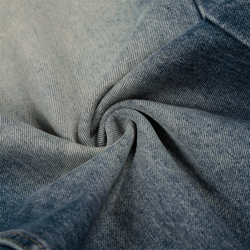Stijlvolle Klassieke Color-Block Washed Gepolijste Casual Vintage Demin Jeans met Rechte Pijpen en Zakken voor Unisex