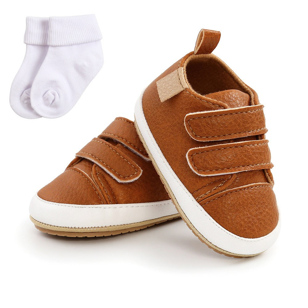 Eenvoudige Casual Effen Kleur Comfortabele Sneakers van PU-Leer met Klittenbandsluiting en Ronde Neus voor Kinderen