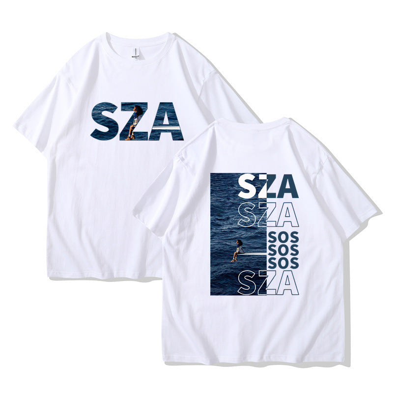 Trendy Eenvoudige Effen Kleur Casual Vintage Ronde Hals T-shirt met Grafische-print en Korte Mouwen voor UInisex