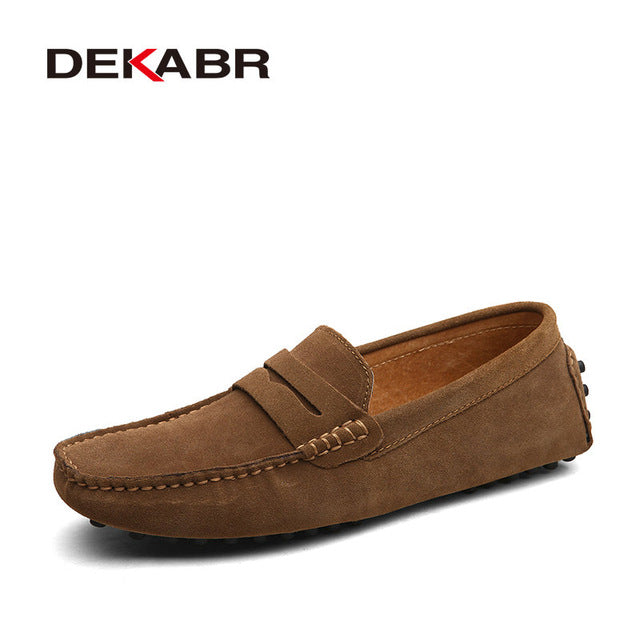 Eenvoudige Comfortabel Effen Kleur Slip- On Mocassins van Echt Leer met Flexibele Platte Rubberzool en Riden Neus  voor Heren, lichtgewicht rijschoenen