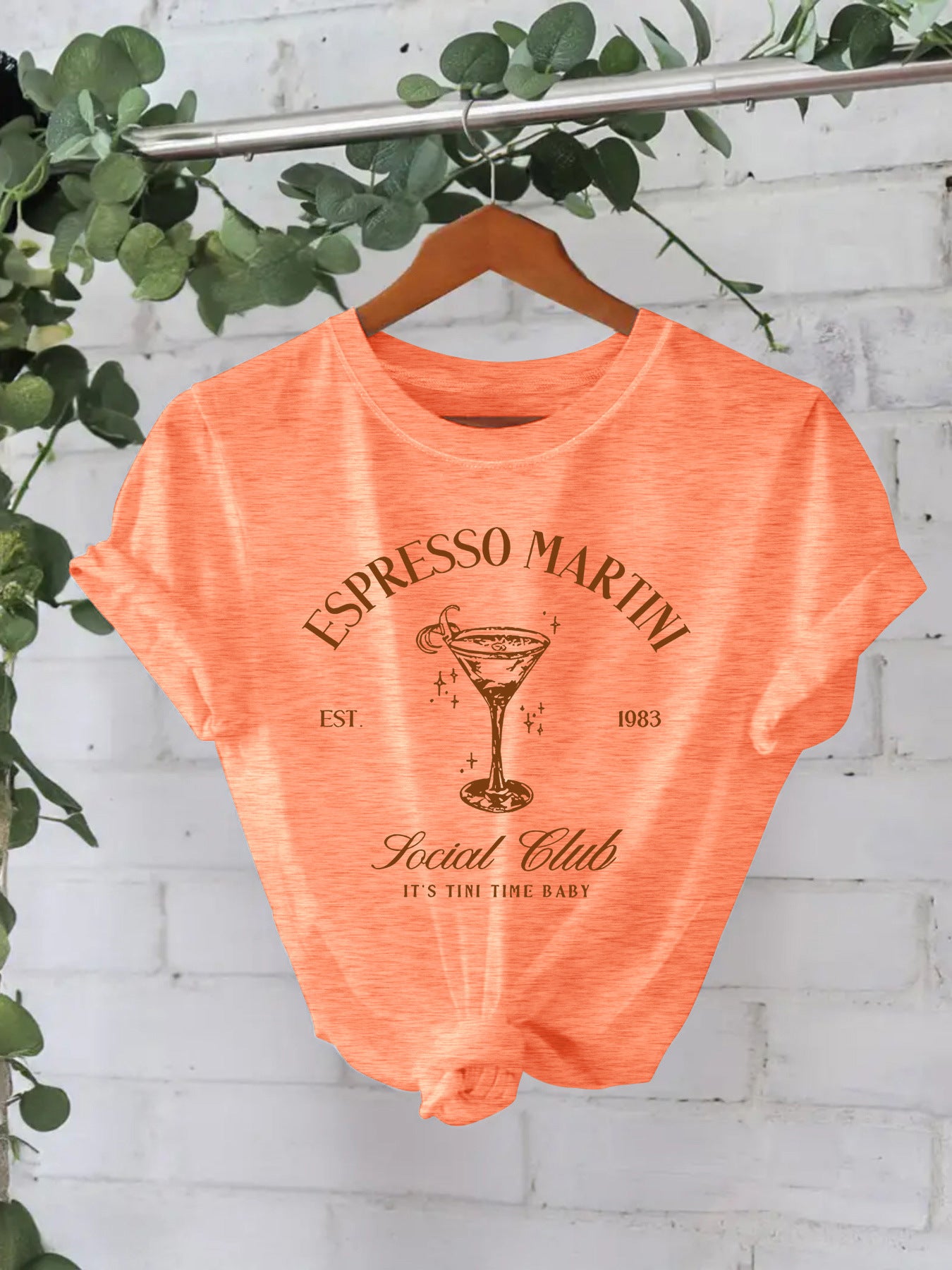 Stijlvolle Streetwear Effen Kleur Casual ESPRESSO MARTNI T-shirt met Ronde Hals en Korte Mouwen voor Dames/Meiden & Plus-Size