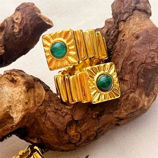 Elegante 925 Sterling Zilveren Retro Geometrische Vergulde Oorknopjes/ Verstelbare Ring met Onregelmatige Vorm voor Dames
