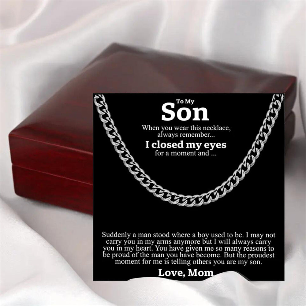 Stijvolle Modieuze Roestvrijstalen Titanium Cubaanse "TO MY SON" Halsketting met Ronde Schakels voor Heren