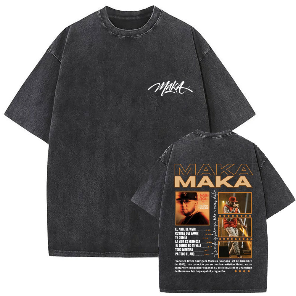 Stijlvolle Hiphopstijl Casual Effen Kleur Washed Vintage rapper Maka T-shirts voor Heren & Jongens