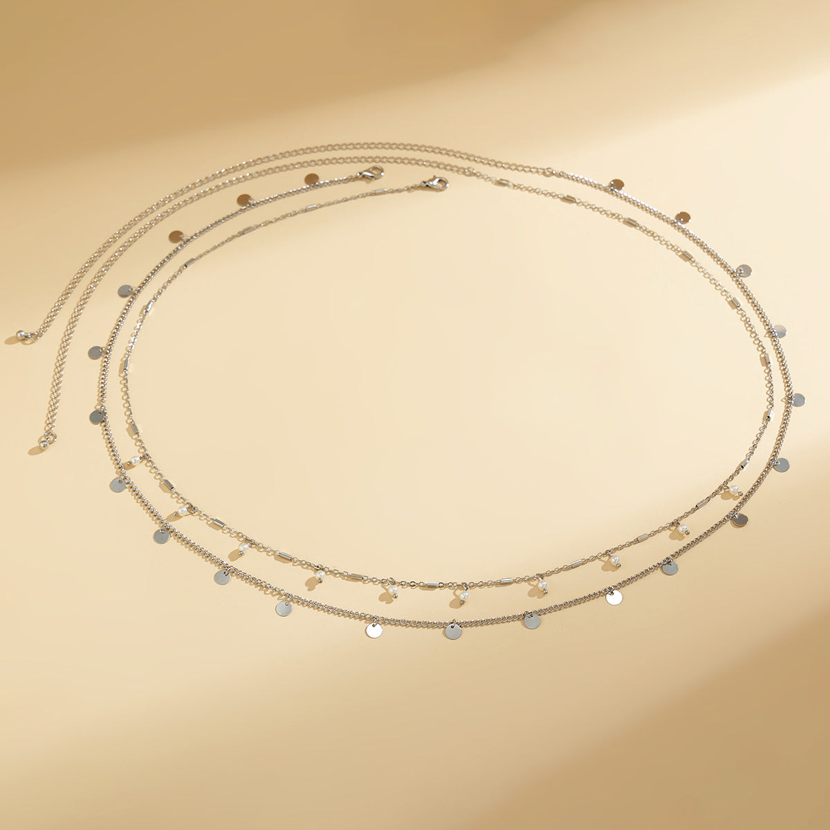 Modieuze Elegante Metalen Dubbele Tailleketting met Geometrische Pailletten/ Imitatie Parels voor Dames