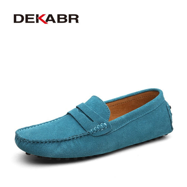 Eenvoudige Comfortabel Effen Kleur Slip- On Mocassins van Echt Leer met Flexibele Platte Rubberzool en Riden Neus  voor Heren, lichtgewicht rijschoenen