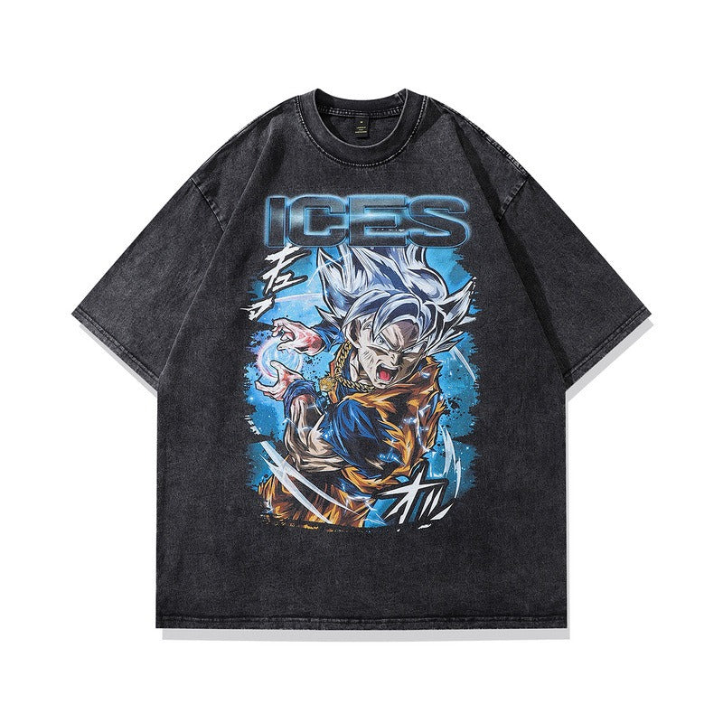 Trendy Effen Kleur Casual Vintage Ronde Hals Cartoonprint T-shirt met Korte Mouwen voor Unisex