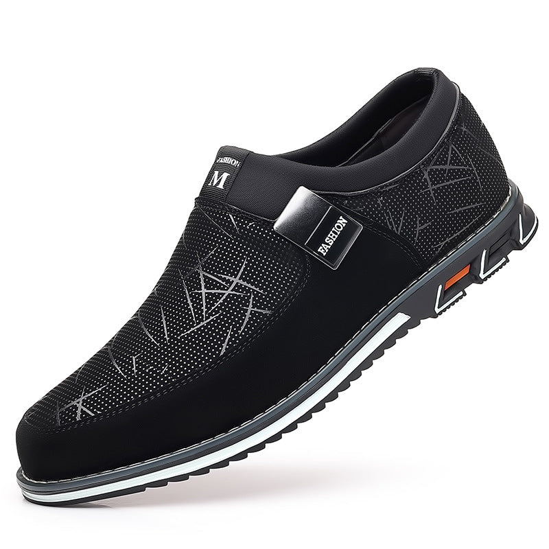 Trendy Modieuze Effen Kleur Casual Instapsneakers van PU-Leer met Geometrische Print en Ronde Neus voor Heren