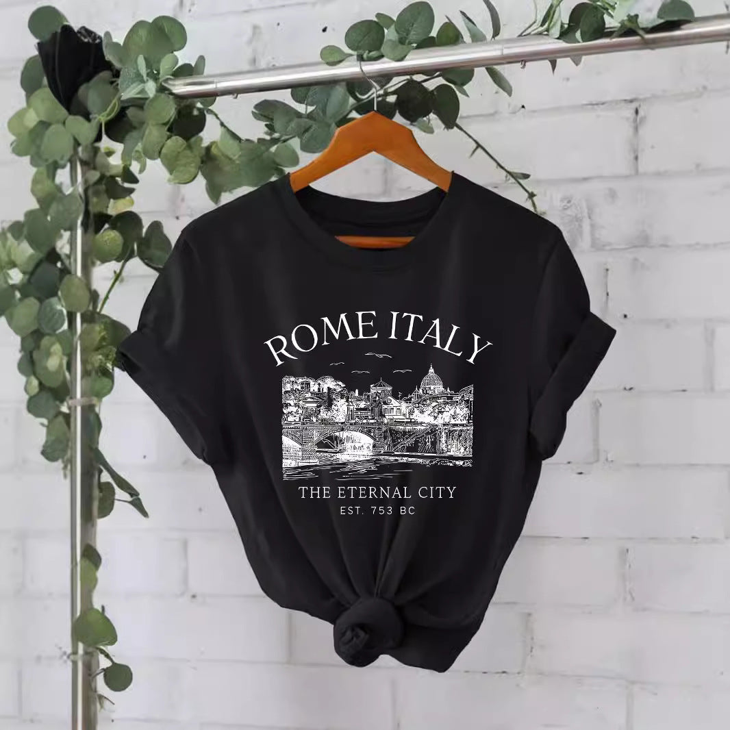 Trendy Stijlvolle Streetwear Effen Kleur Casual Ronde Hals T-shirt met Letterprint en Korte Mouwen voor Dames/Meiden & Plus-Size