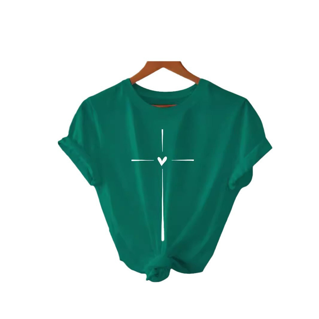 Trendy Modieuze Effen Kleur Casual Ronde Hals T-shirt met Letterprint en Korte Mouwen voor Dames/Meiden & Plus-Size