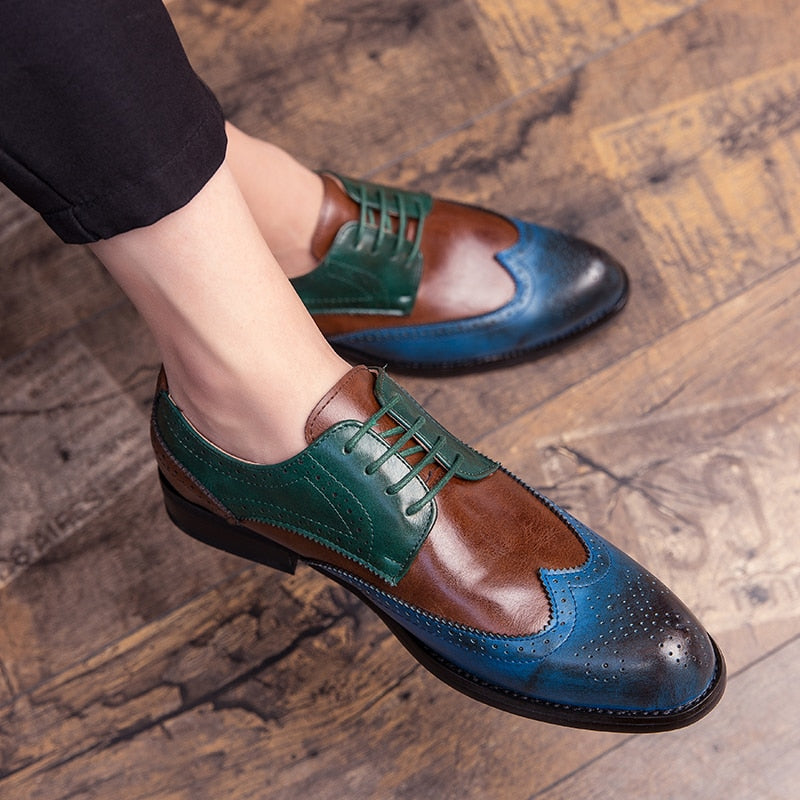 Elegante Klassieke Colorblock Britse Stijl Formele Casual Business Oxford Schoenen van Veganistisch Leer met Spitse Neus en Platte Rubberzool voor Heren