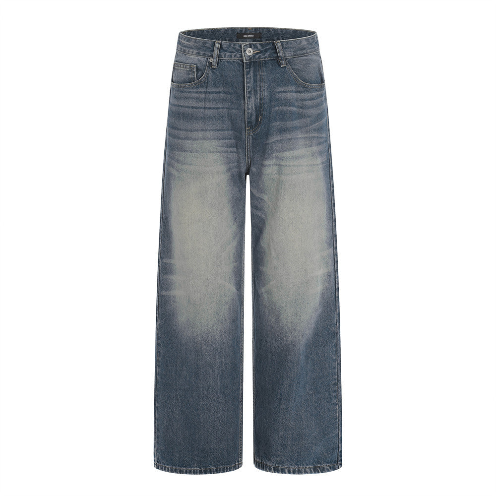 Stijlvolle Klassieke Color-Block Washed Gepolijste Casual Vintage Demin Jeans met Rechte Pijpen en Zakken voor Unisex