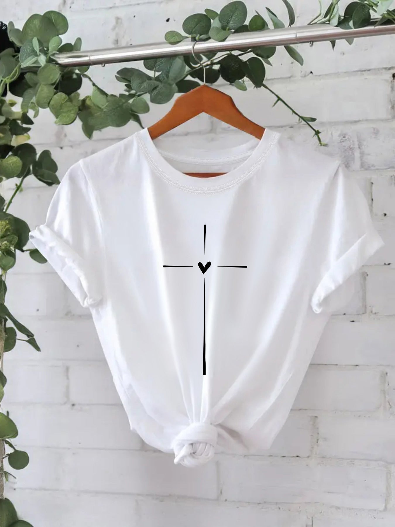 Trendy Modieuze Effen Kleur Casual Ronde Hals T-shirt met Letterprint en Korte Mouwen voor Dames/Meiden & Plus-Size