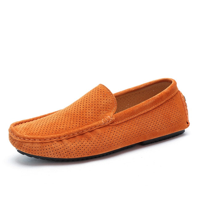 Modieuze Comfortabele Effen Kleur Casual Instappers van Echt Leer met Stippenpatroon en Flexibele Rubberen Noppenzool voor Heren & Jongens
