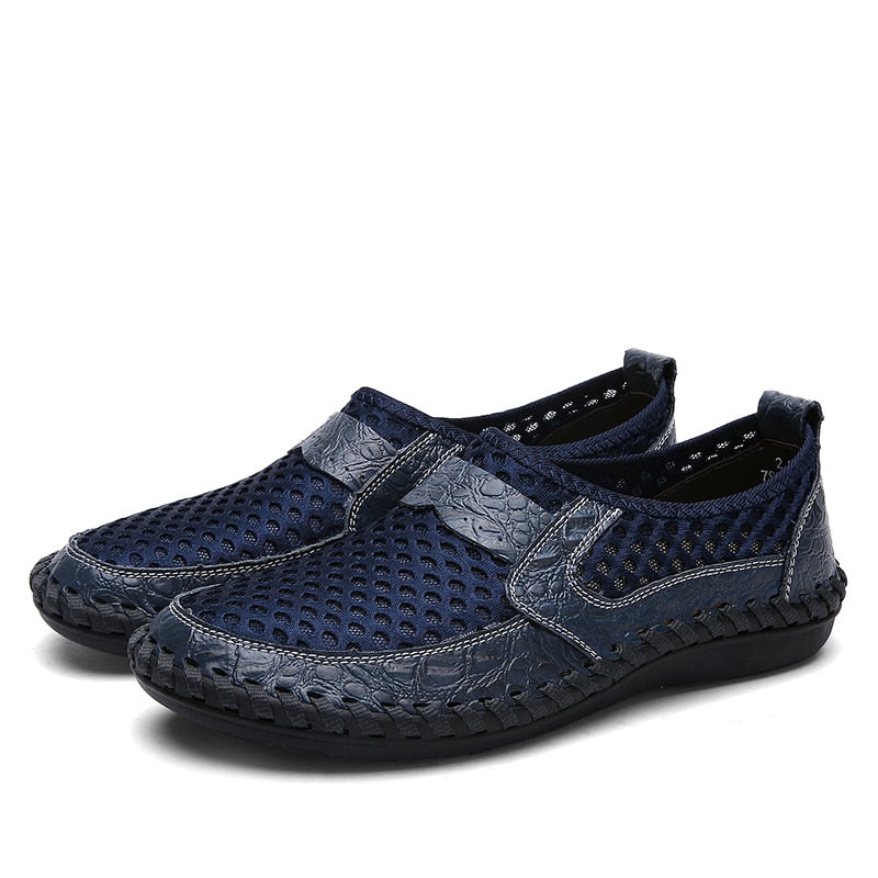 Klassieke Italiaanse Stijl Casual Kleurrijke Ademend Mesh Instapschoenen van Echt Leer voor Heren