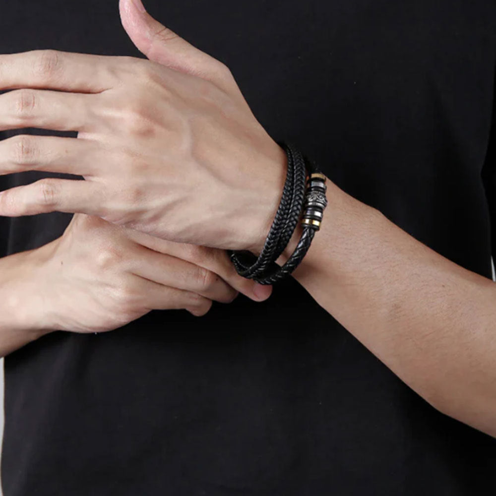 Stijlvolle Modieuze Gevlochten Vintage Touwarmband van PU-Leer met Roestvrijstalen Accenten voor Heren