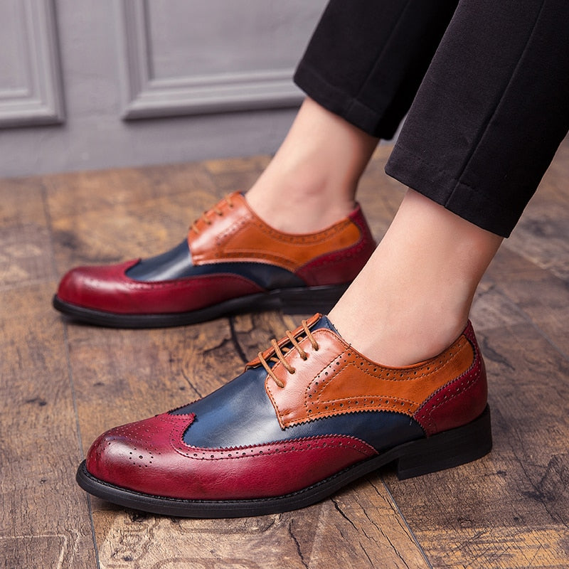 Elegante Klassieke Colorblock Britse Stijl Formele Casual Business Oxford Schoenen van Veganistisch Leer met Spitse Neus en Platte Rubberzool voor Heren