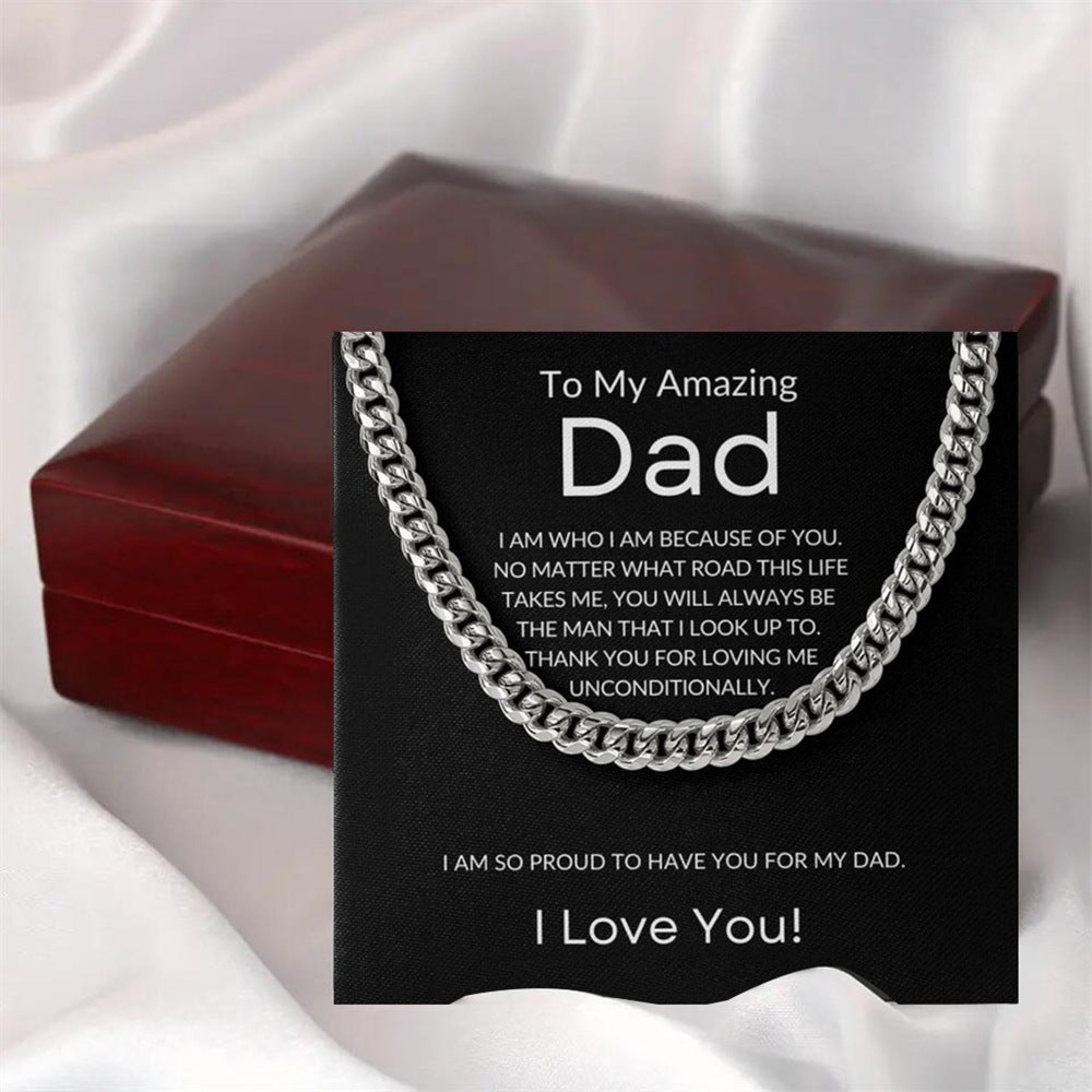 Stijlvolle Modieuze Cubaanse "TO MY AMAZING DAD" Halsketting met Dikke Schakels voor Heren