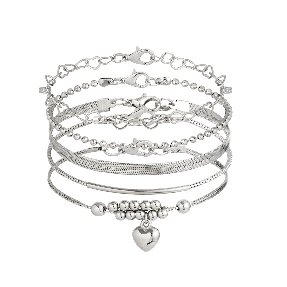 Elegante Retrostijl Metalen Meerlaagse Enkelbanden Set met Diverse Bedeltjes voor Dames