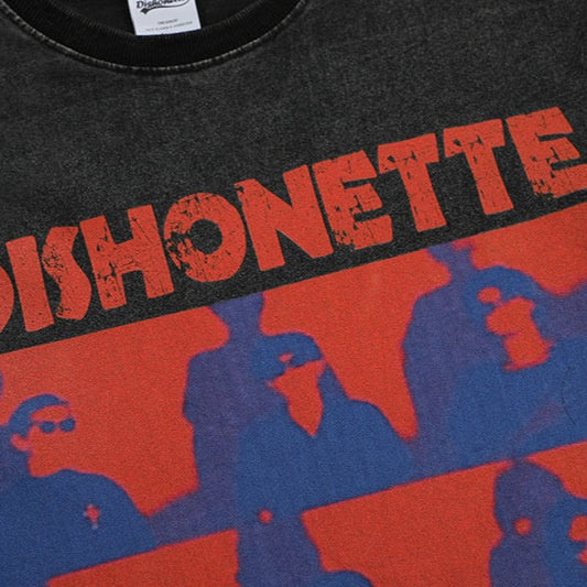 Retrostijl Klassieke Effen Kleur Washed Vintage Cartoonprint T-shirt met Ronde Hals en Korte Mouwen voor Unisex