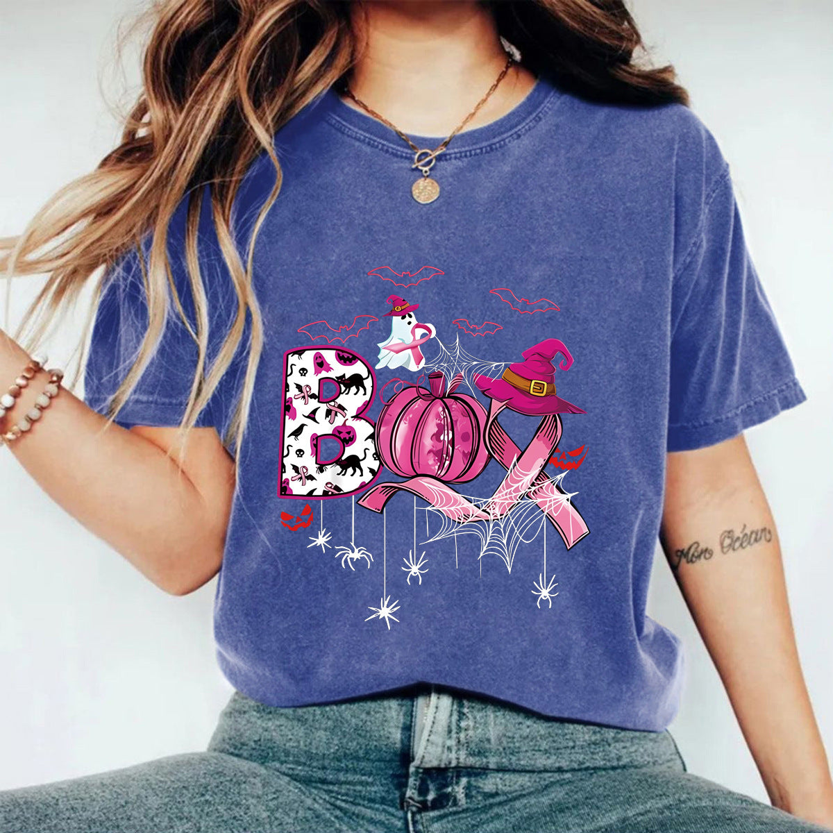 Stijlvolle Effen Kleur Casual Vintage Ronde Hals T-shirt met Cartoonprint en Korte Mouwen voor Dames & Plus-Size