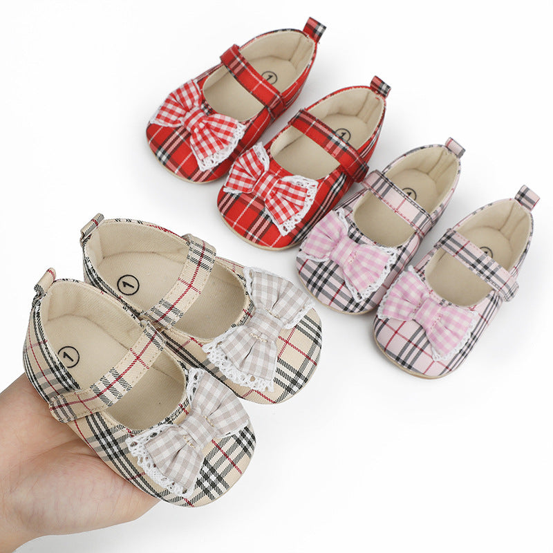 Trendy Klassieke Effen Kleur Geruite Mary Jane Schoenen met Ronde Hals en Decoratieve Strik voor Meisjes