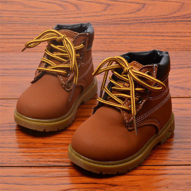 Stijlvolle Modieuze Effen Kleur Stoere Enkelboots van PU-Leer met Vetersluiting en Ronde Neus voor Kinderen