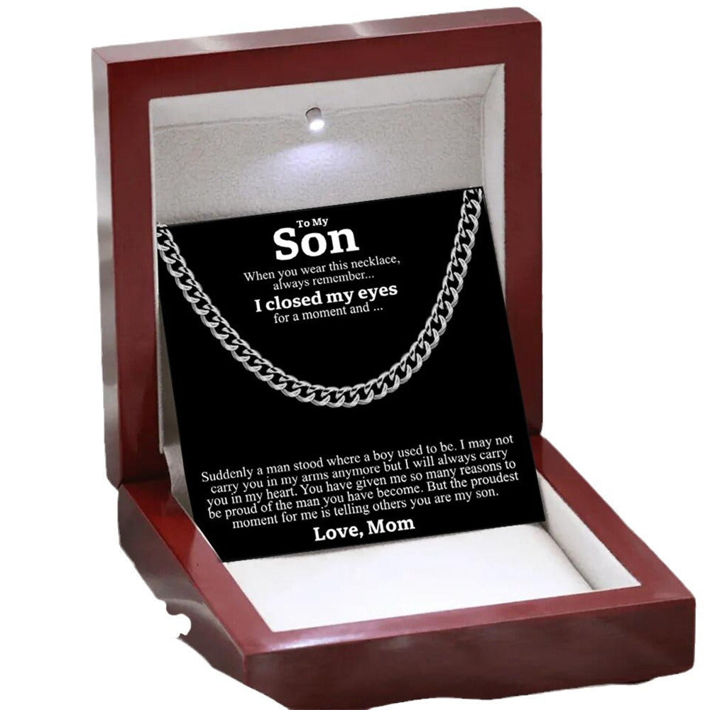 Stijvolle Modieuze Roestvrijstalen Titanium Cubaanse "TO MY SON" Halsketting met Ronde Schakels voor Heren