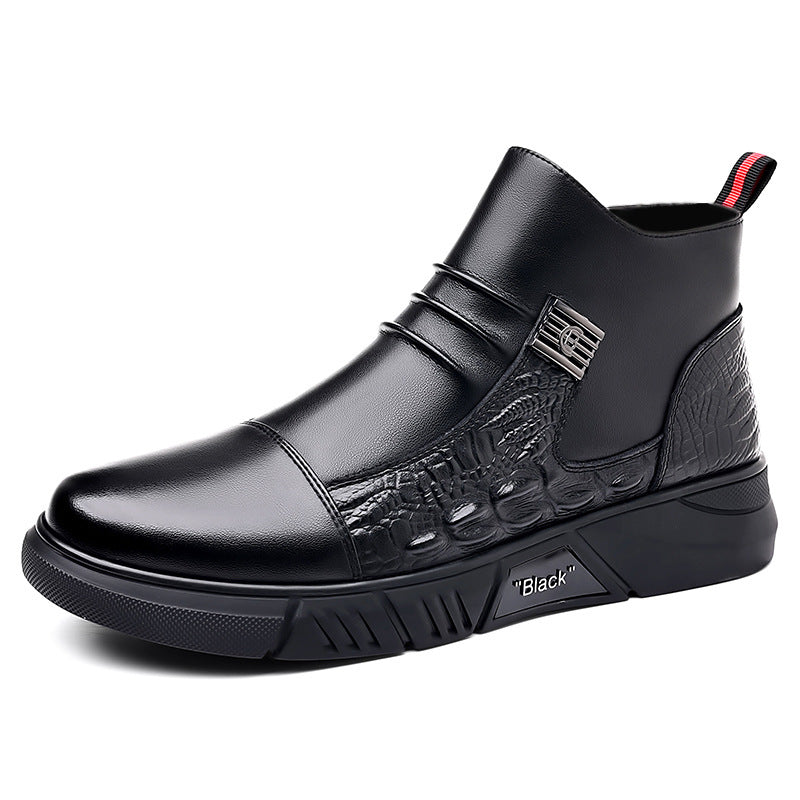 Trendy Casual Effen Kleur Britse Stijl Chelsea Boots van Echt Leer met Fleecevoering en Ronde Neus voor Heren