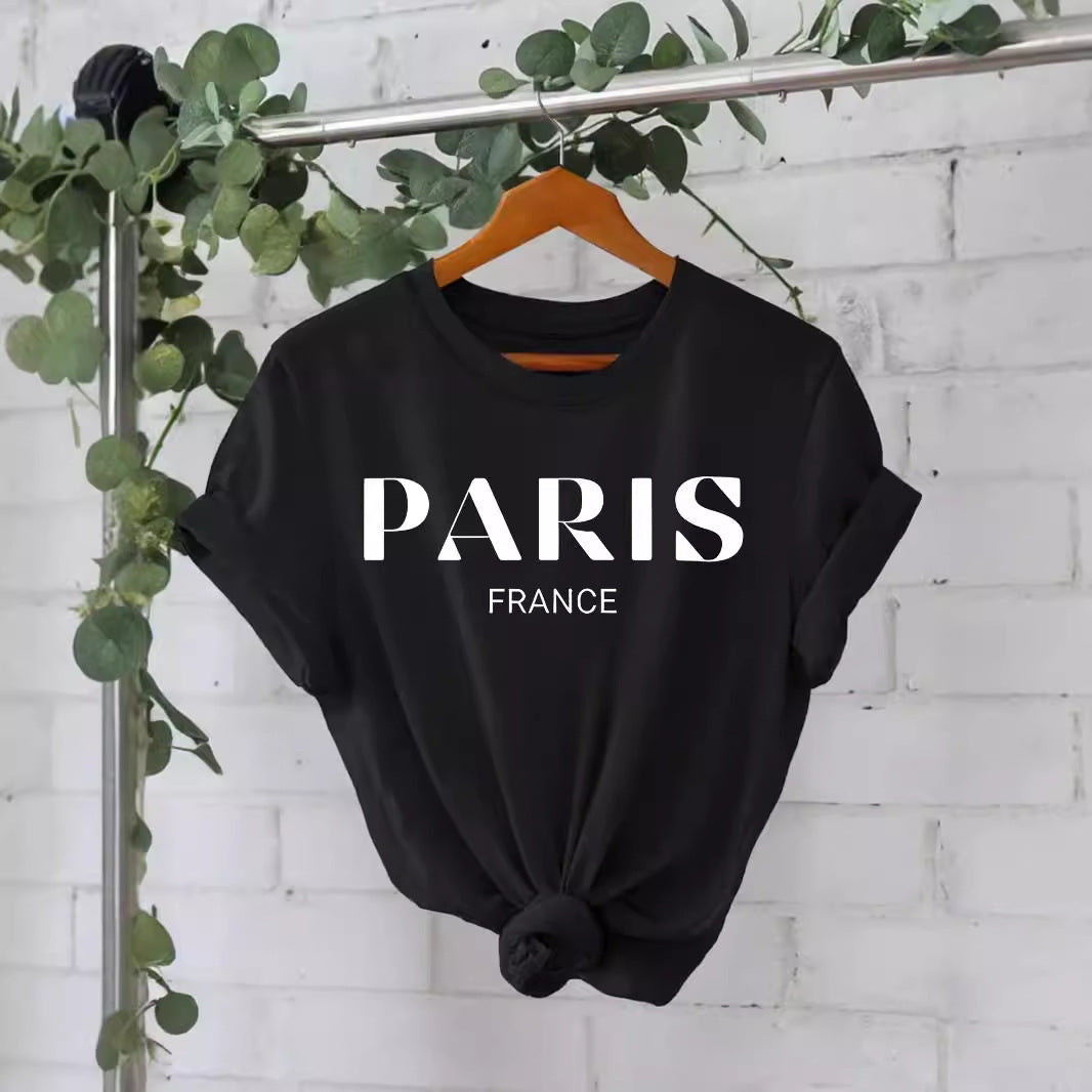 Trendy Stijlvolle Effen Kleur Casual Ronde Hals T-shirt met Letterprint en Korte Mouwen voor Dames/Meiden & Plus-Size