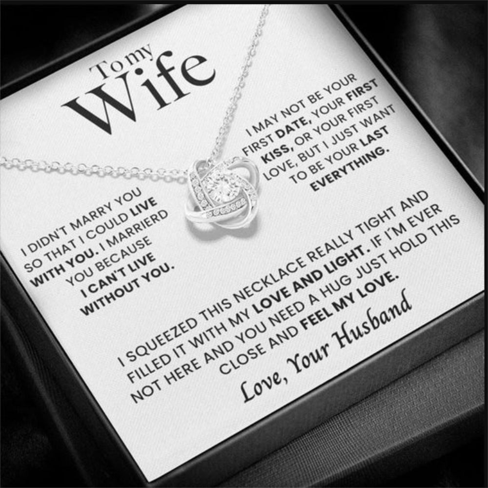 Stijlvolle Modieuze Roestvrijstalen "TO MY WIFE" Halsketting en Liefdesknoop Hanger met Zirkoon en Strass-steentjes voor Dames
