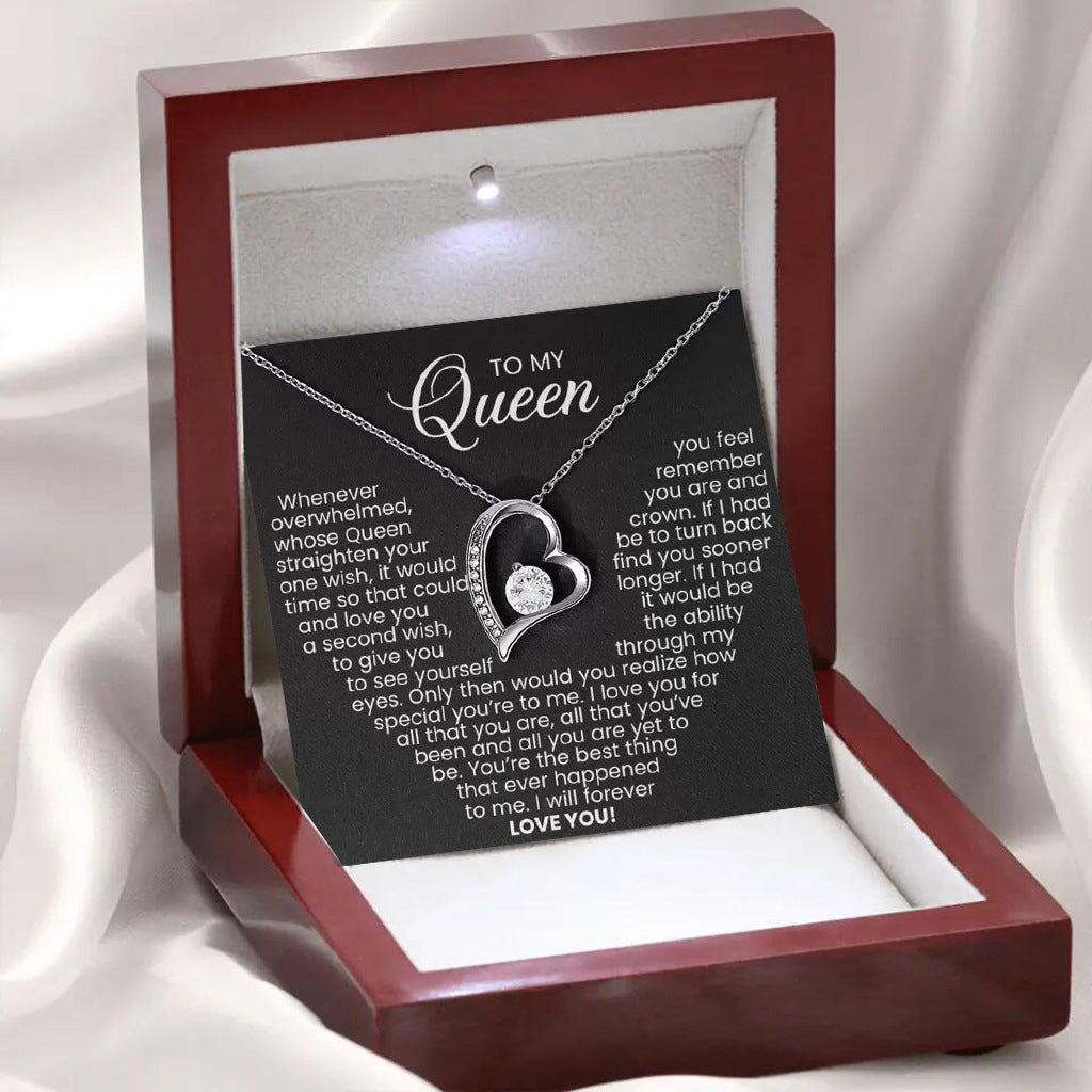 Stijlvolle Modieuze Roestvrijstalen "TO MY QUEEN" Halsketting en een Uitgeholde Hartvormige Hanger met Zirkoon en Strass-steentjes voor Dames