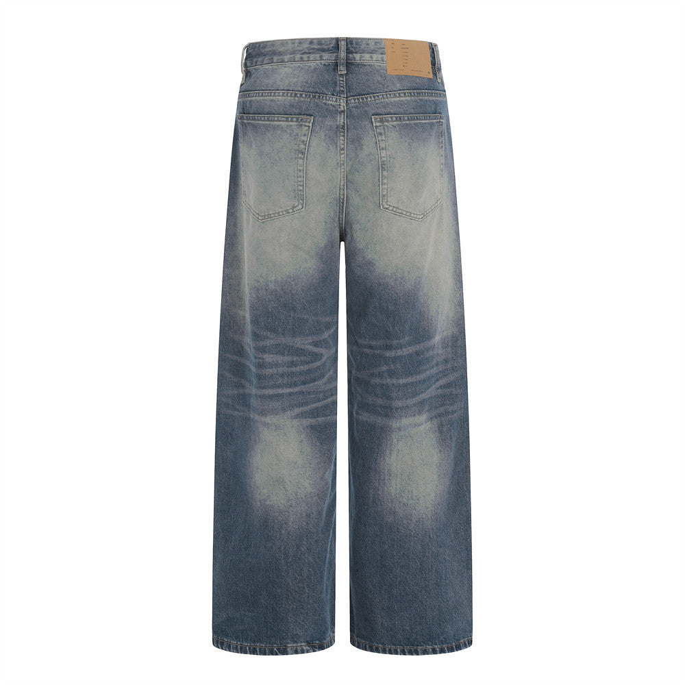 Stijlvolle Klassieke Color-Block Washed Gepolijste Casual Vintage Demin Jeans met Rechte Pijpen en Zakken voor Unisex