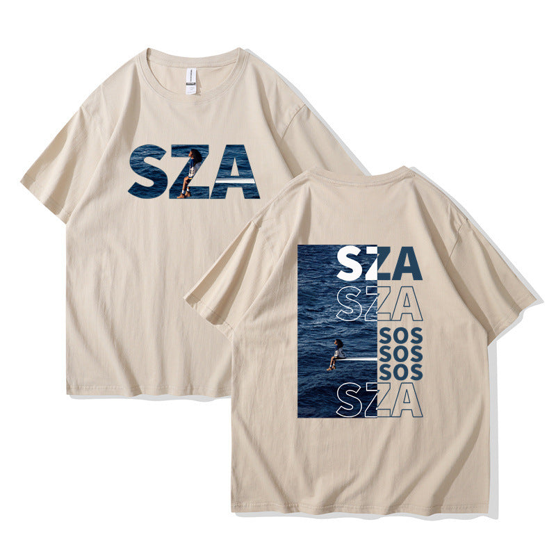 Trendy Eenvoudige Effen Kleur Casual Vintage Ronde Hals T-shirt met Grafische-print en Korte Mouwen voor UInisex