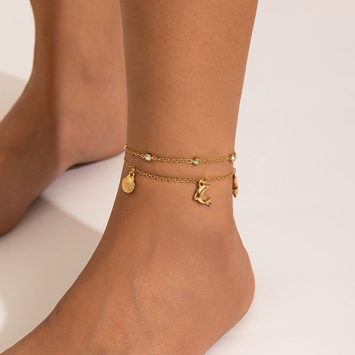 Strandstijl Elegante Metalen Strass-steentjes Enkelbandje met Diverse Bedeltjes/ Imitatie Parels