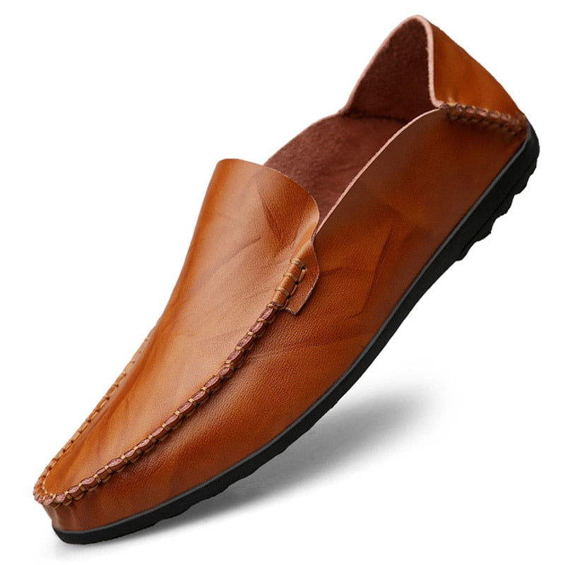 Elegante Unieke ltailaanse Casual Effen Kleur Designer Ronde Neus Loafer van Echt Splitleer met Antislip en Platte Rubberzool voor Heren