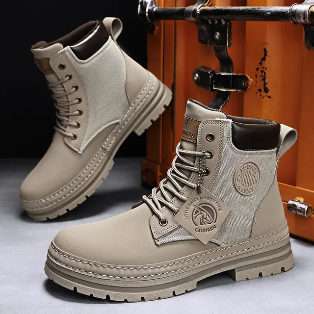 Stijlvolle Casual Business Effen Kleur Outdoor Hoge Workboots van PU-Leer met Patchwork en Dikke Zool