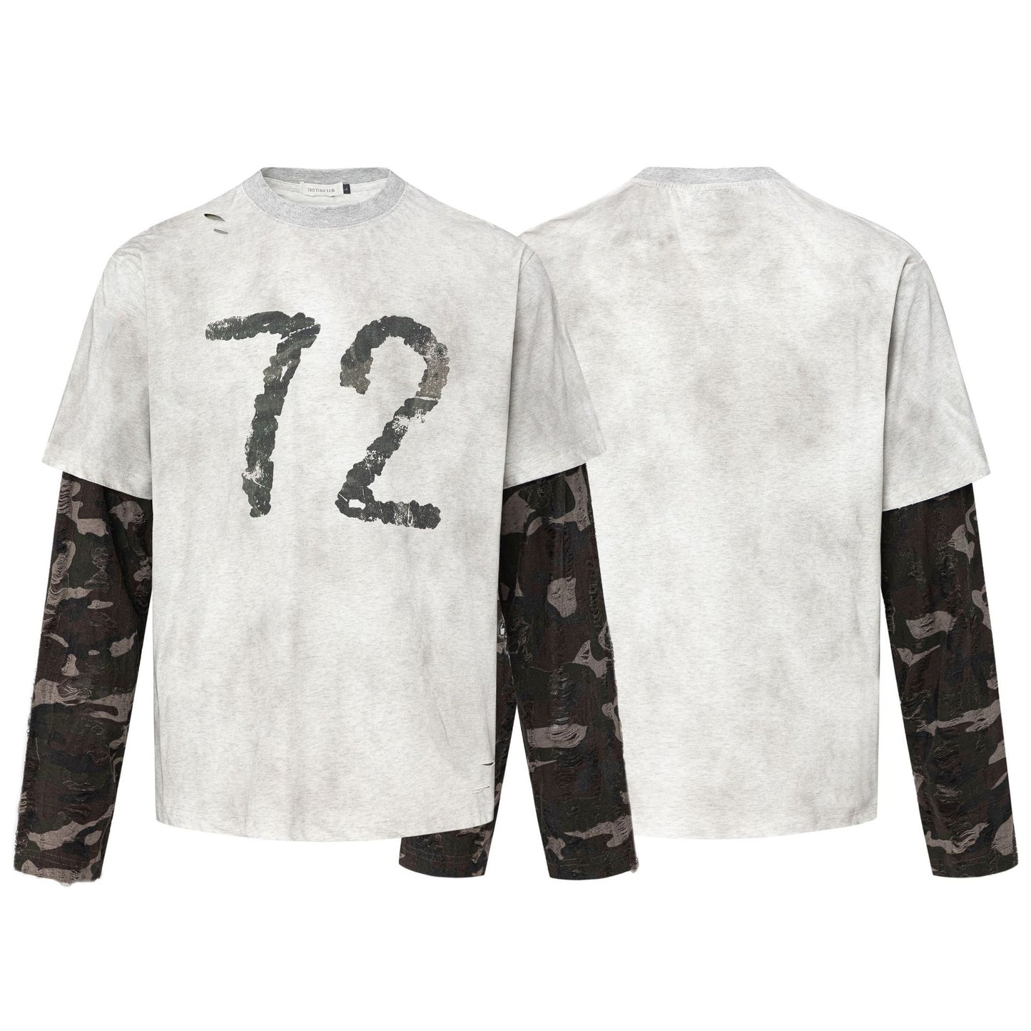 Trendy Streetfashion Tweekleurig Oversized Casual Vintage Bedrukte Letterprint T-shirt met Ronde Hals en Lange Mouwen voor Heren